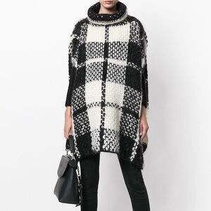 Woolrich black & cream chunky wool knit poncho turtleneck sweater - One Size